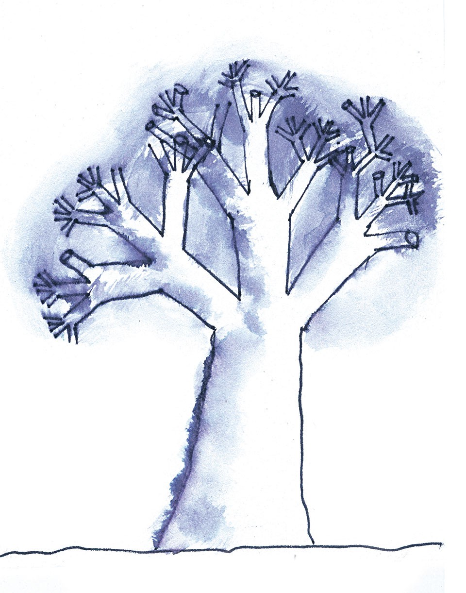 disegno in china di un albero su sfondo bianco